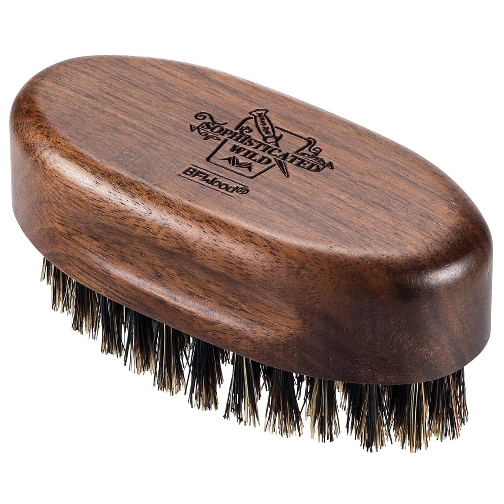 BFWood Brosse à barbe de voyage - Bristes de sanglier naturel avec bois de noyer noir