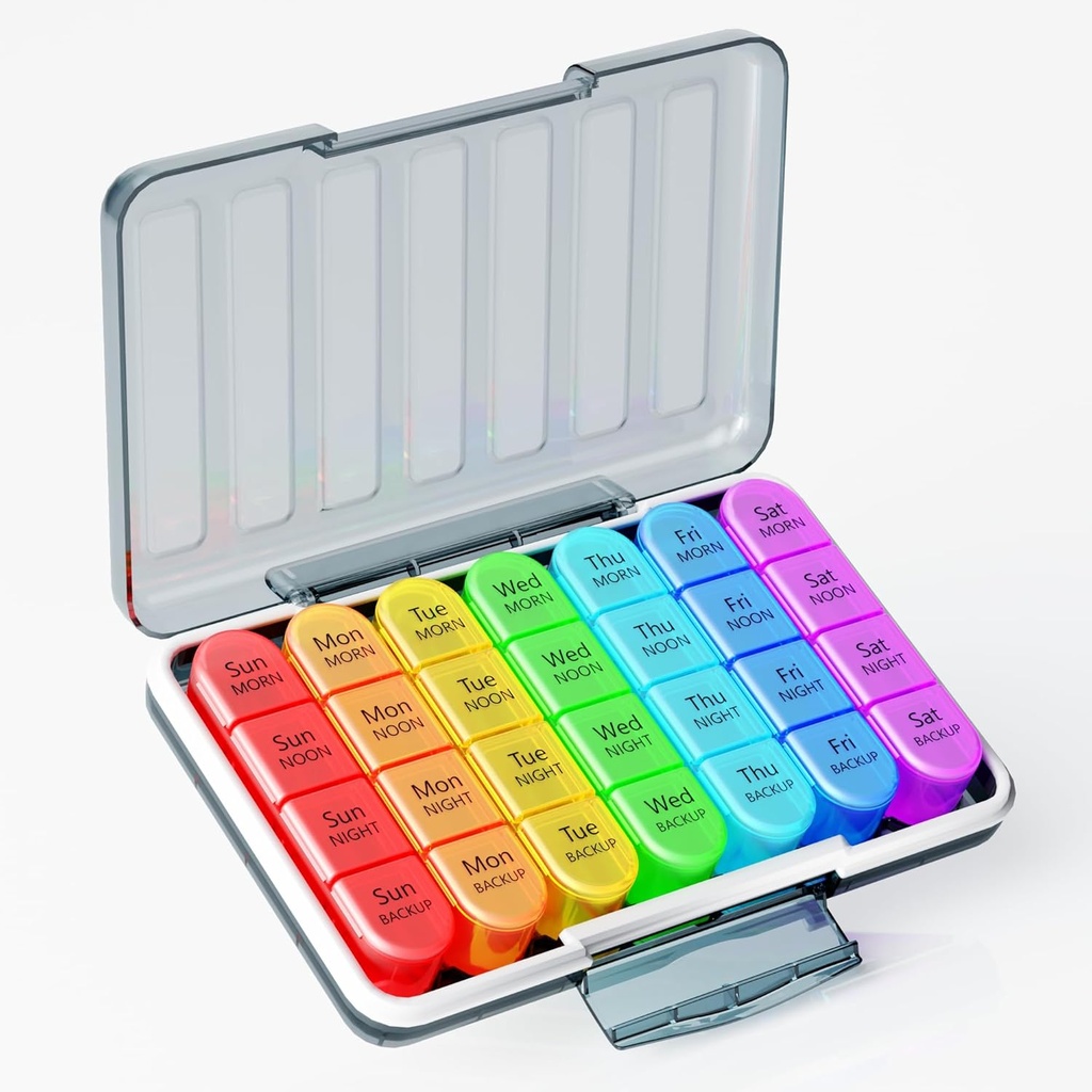 Zoksi Moisture-Proof Weekly Pill Organizer 4 fois par jour, 7 jours Pill Box 4X par jour, une semaine Cas de pilule de voyage avec 28 compartiments portables, contenant de médicaments pour les vitamines, suppléments ou médicaments