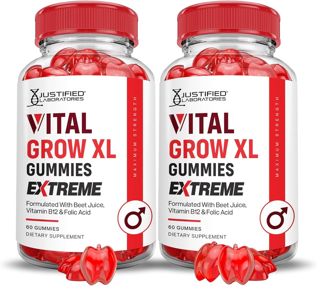 Laboratoires justifiés (2 Pack Vital Grow XL Extreme 2000MG Performance Gummies Formule avancée Formulée avec ACV Pomegranate Beet Juice Powder B12 Vegan Non OGM 120 Gummys