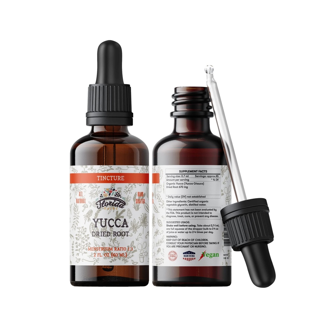 Teinture de yucca, extrait de yucca biologique (Yucca Glauca) Supplément à base de racines séchées, non OGM dans la glycérine végétale biologique pressée à froid, 700 mg, 2 oz (60 ml)