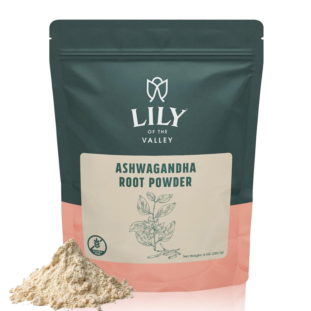 LILY OF THE VALLEY Ashwagandha Root Powder - Withania Somnifera - Originaire de l'Inde - No Filler Aucun additif - Ginseng indien - Vegan & Gluten Free - Emballé dans une poche refermable (8oz, 226g)