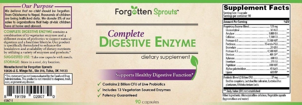Enzyme digestive avec 2 milliards de probiotiques - Non-OGM - 13 enzymes d'origine végétarienne - 90 capsules - Supplément alimentaire par des germes oubliés