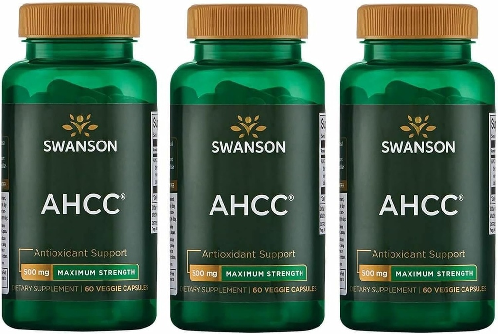 Swanson Maximum Strength AHCC - Promotion du support immunitaire avancé - Supplément naturel aidant les cellules NK et le soutien du foie - (60 Capsules Veggie, 500mg chacune) (3 Pack)