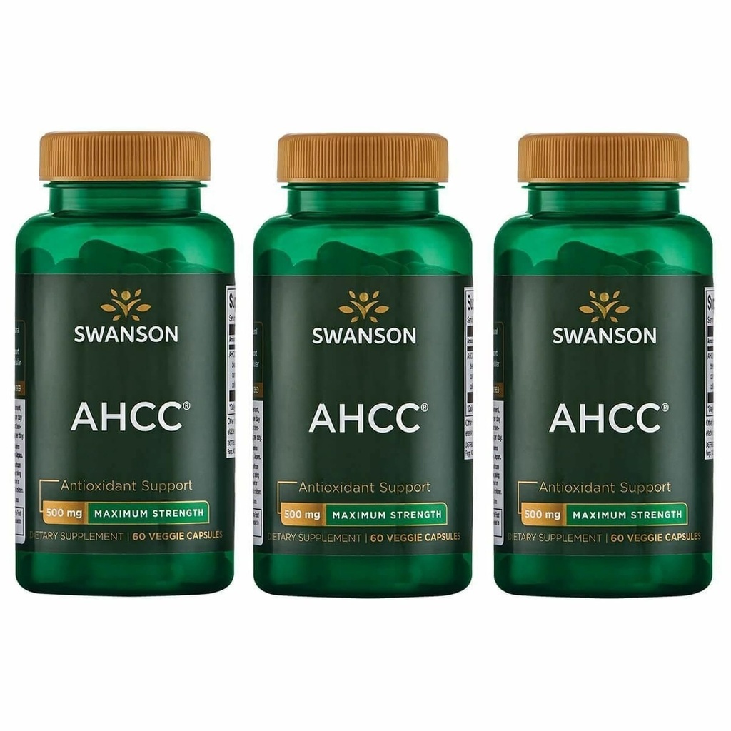 Swanson Maximum Strength AHCC - Promotion du support immunitaire avancé - Supplément naturel aidant les cellules NK et le soutien du foie - (60 Capsules Veggie, 500mg chacune) (3 Pack)