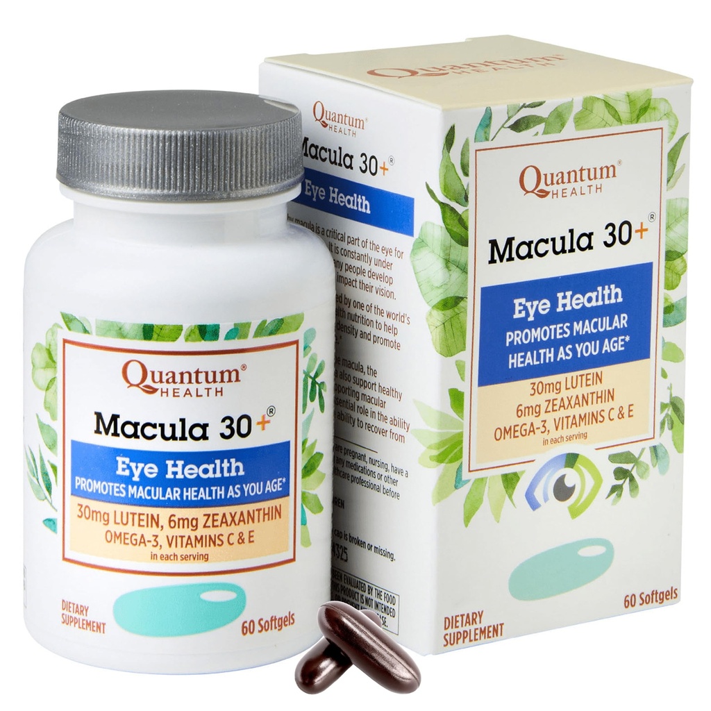 Quantum Health Macula 30+ Supplément pour soins oculaires favorise la santé maculaire et rétinienne à mesure que vous vieillissez avec la lutéine Zeaxanthin Omega-3 Vitamines C & E Nutrition quotidienne pour les femmes et les hommes - 60 Softgels