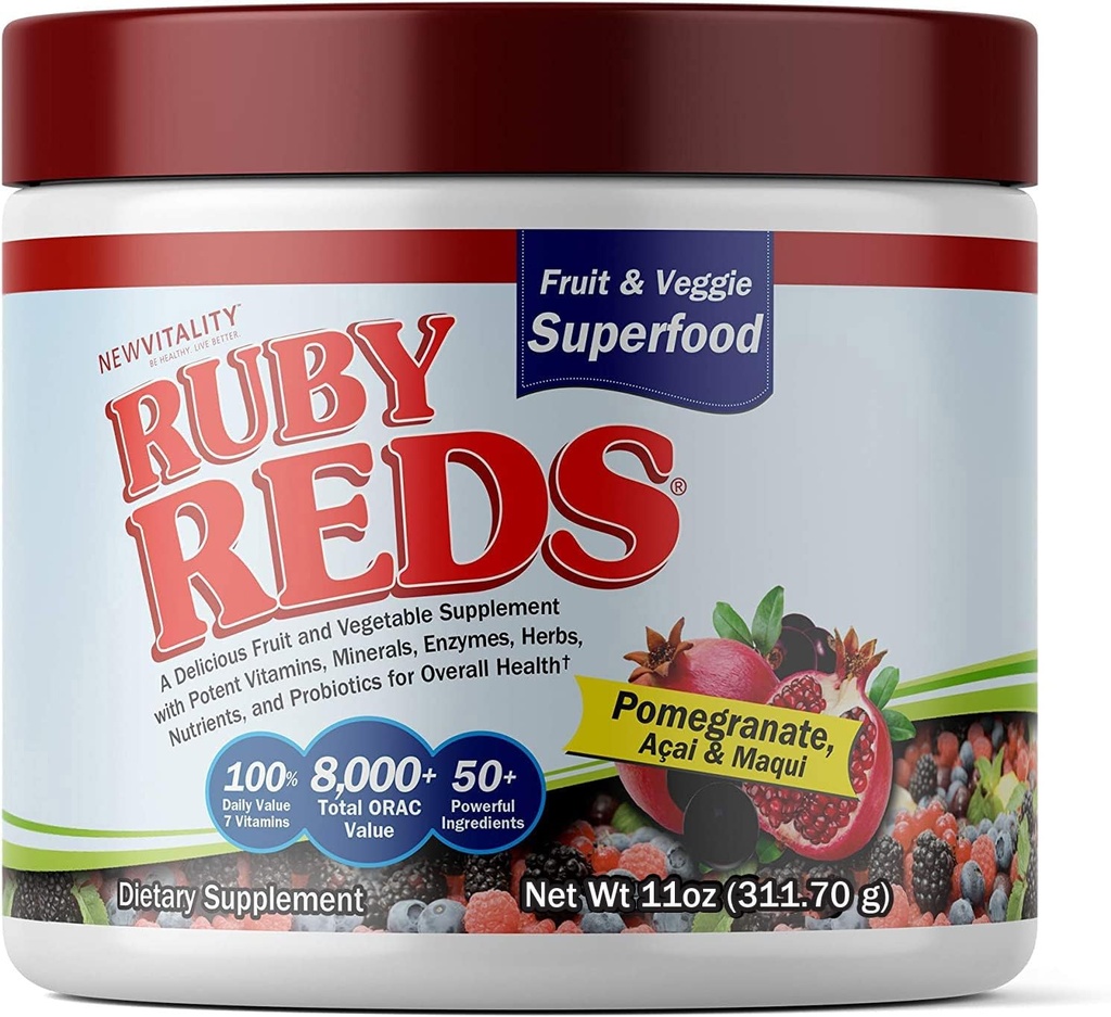 Rouges rubis.Délicieux Reds Poudre de fruits et légumes avec vitamines, minéraux, enzymes, herbes, nutriments et probiotiques pour la santé globale 11 oz. (30 portions)