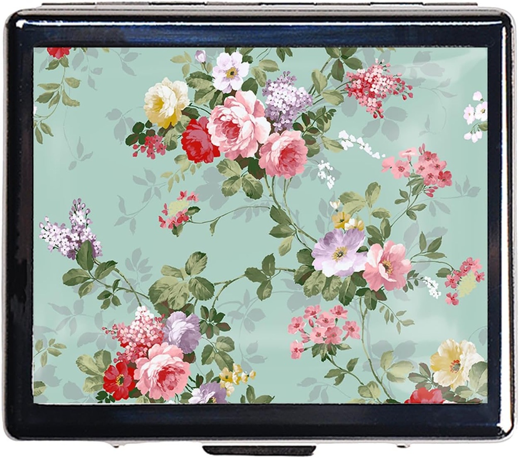 Silver Vintage Pill Box Boîte à pilules métalliques de 7 jours avec miroir et 8 compartiments Mignon organisateur de pilules de voyage pour la Purse (Vintage Floral)