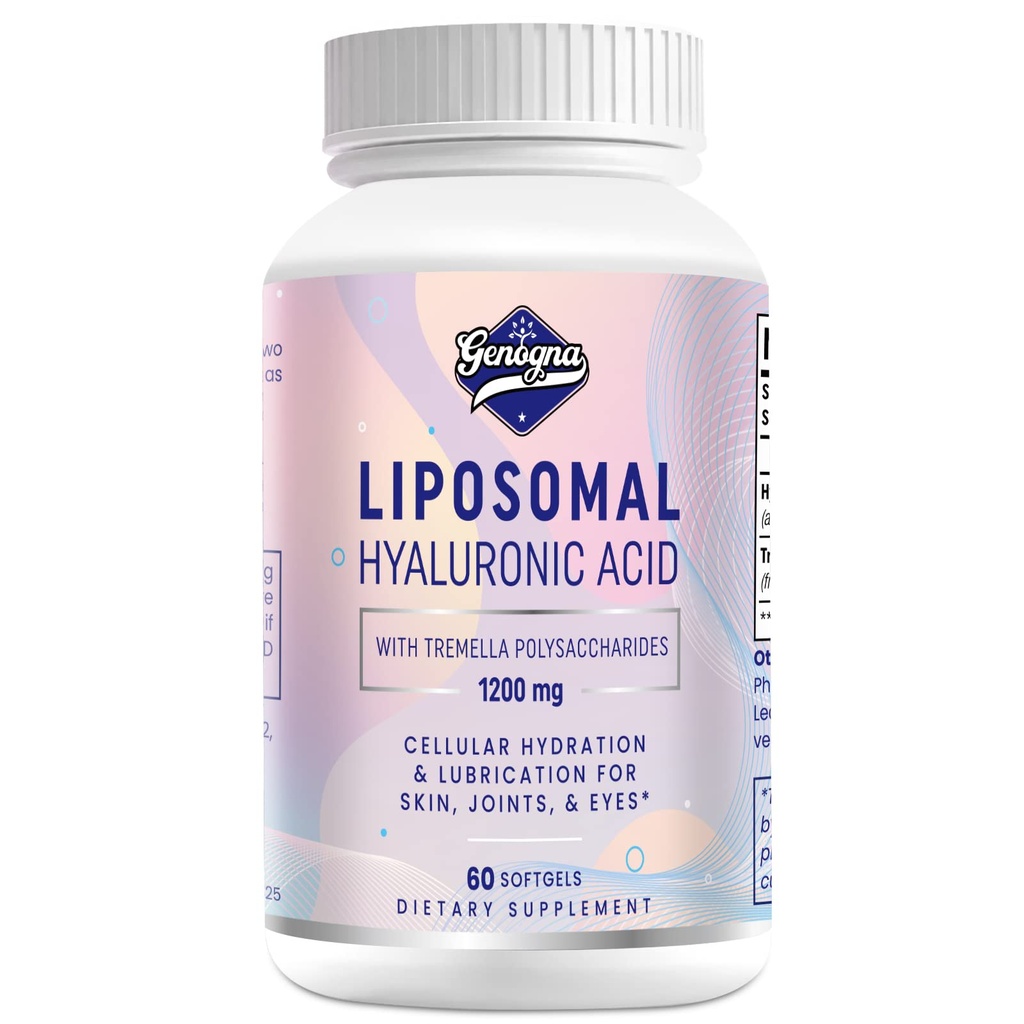 Suppléments d'acide hyaluronique liposomique 1000mg-haute biodisponible Capsules d'acide hyaluronique alimentaire avec polysaccharides de Tremella, Hydratation de la peau double résistance,Lubrification conjointe,1paquet