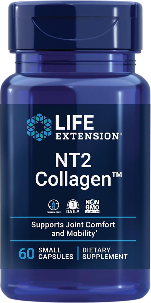 Life Extension NT2 CollagenTM, Supplément Santé Joint pour le Confort et la Mobilité articulaires, sans gluten, sans OGM, 1 jour, 60 petites capsules