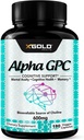 Supplément alpha GPC Choline 600mg, 99%+ Source hautement purifiée et hautement biodisponible de Choline,180 Capsules Veggie, Enhancer cognitif Nootropic, supporte la mémoire et la fonction cérébrale, stimule la concentration et l'humeur