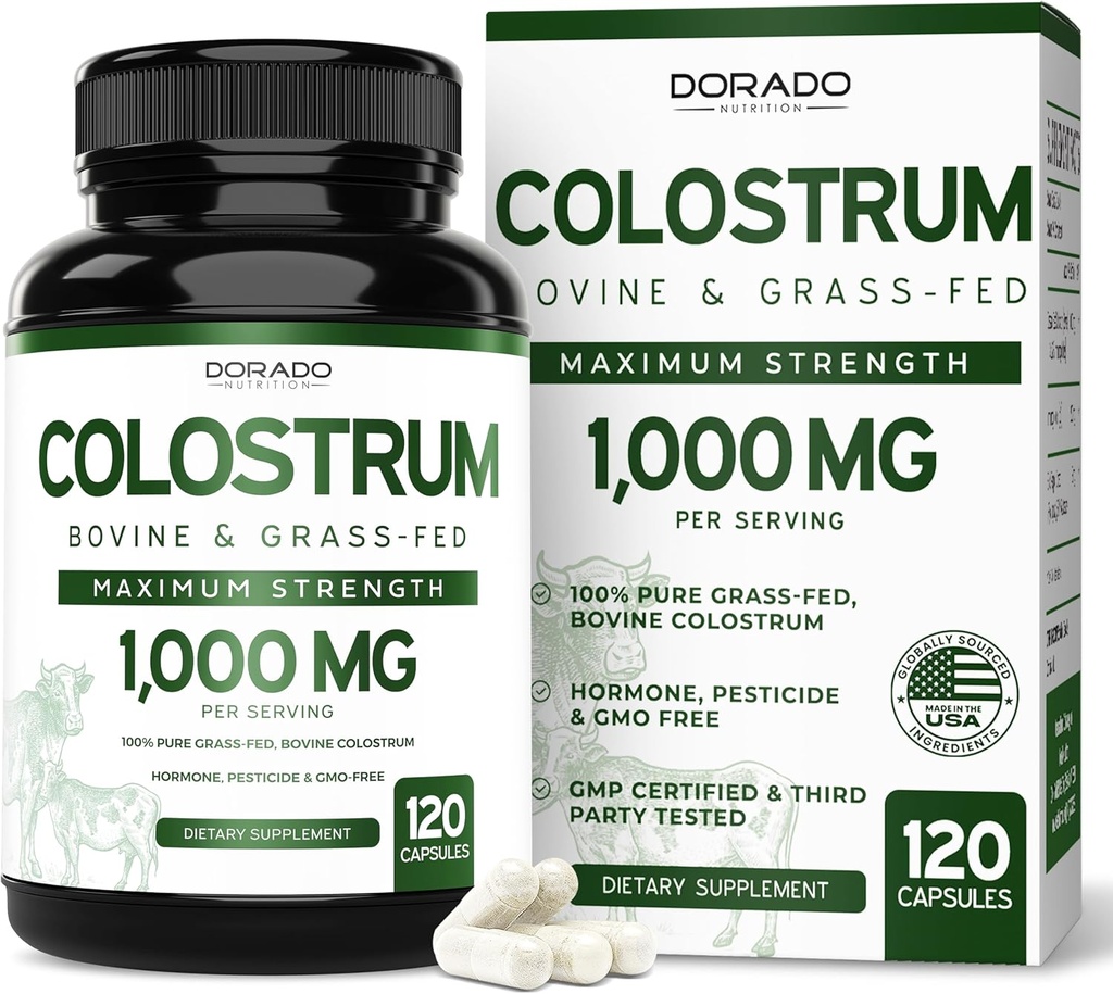 Supplément de colostrum (120 Nombre) 1000mg par portion (Bovine Colostrum Capsules de première traite seulement, Std. à contenir 20 % IgG Immunoglobulines) - herbe Fed, pas de remplissage, tiers testé - États-Unis Fabriqué