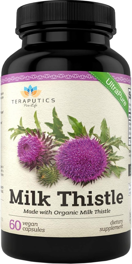 Thistle de lait biologique $ Non OGM 2000mg 4X Concentré supplément quotidien végétalien avec/extrait de graines de silymarin pour le soutien du foie, la désintoxication et le nettoyage - 60 capsules de légumes