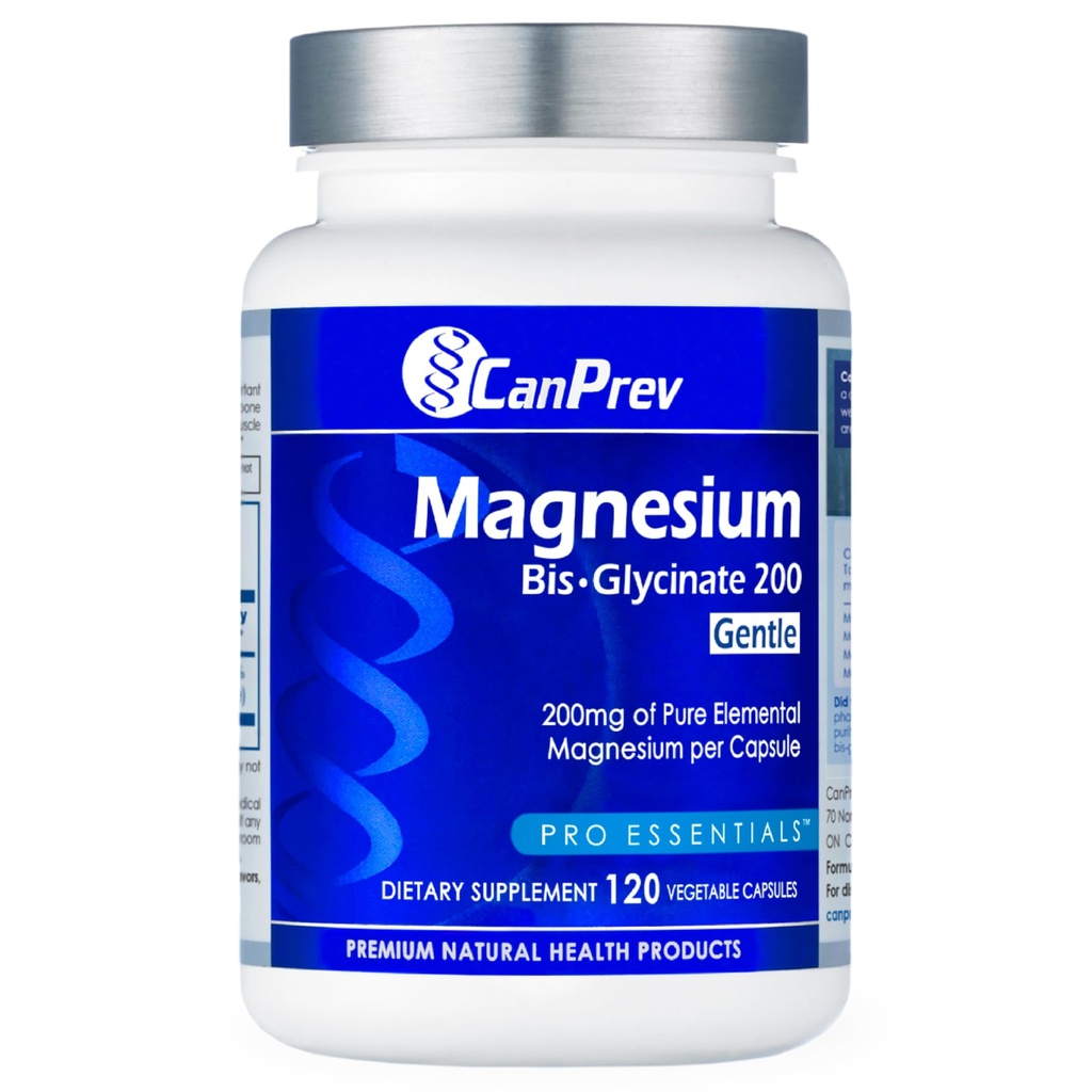 CanPrev Magnésium Bis-Glycinat doux 200mg, 120 V-Caps 120-Jour d'approvisionnement - supplément de magnésium élémentaire pur, soutient la fonction osseuse et musculaire, doux sur l'estomac, parfait pour les besoins quotidiens de magnésium