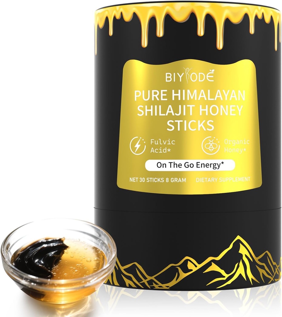 Himalayan Pure Shilajit Sticks au miel biologique, Safron Facile à consommer Shilajit 30 Sticks pour stimuler l'énergie Immune 85+ Trace Minerals 75%+ Acid Fulvic 30 Jour d'approvisionnement