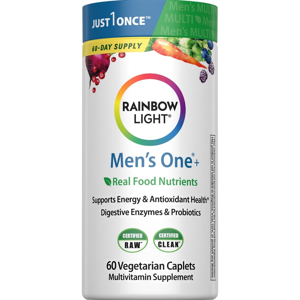 Rainbow Light Mens One Multivitamine, la multivitamine quotidienne pour hommes fournit un soutien immunitaire de haute puissance, avec vitamine C, vitamine D et zinc, végétarien, 60 comte