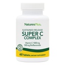 Complexe NaturesPlus Super C, libération prolongée - 60 comprimés - 1000mg Vitamine C + 500mg Bioflavonoïdes - Végétarien, Sans gluten - 60 portions