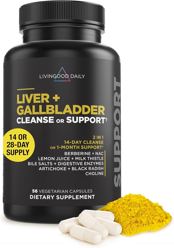 Livingood Daily Liver & Gallbladder Cleanse or Support Supplement with Milk Thistle, Ox Bile, Bile Salts, Digestive Enzymes and Artichoke Leaf Extract, Digestive Health & Liver Support, 56 Capsules