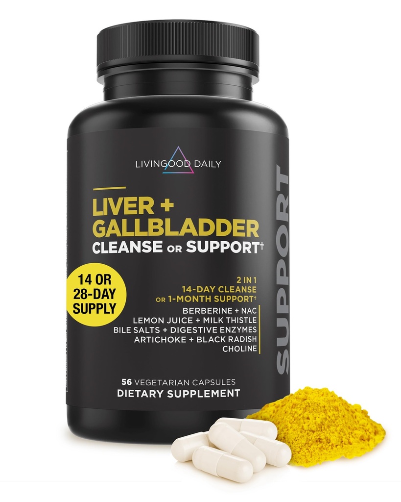 Livingood quotidien foie et Gallbladder nettoyage ou supplément de soutien avec le chardon de lait, la bile d'oxygène, les sels de bile, enzymes digestives et extrait de feuille d'artichaut, la santé digestive et le soutien du foie, 56 capsules
