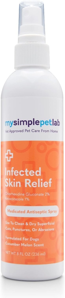 MySimplePetLab Kétoconazole & Chlorhexidine Spray chien, traitement de la tache chaude, soulage les coupures et les abrasions, nettoie, sèche la peau rapidement, avec de l'aloe, vitamine E, Spray d'irritation de soulagement de la peau pour chiens