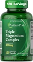 Complexe triple magnésium Pride de Puritan avec oxyde de magnésium, aspartate et citrate 400mg, supplément alimentaire pour les muscles, le coeur, le nerf et le soutien des os, 120 capsules à libération rapide
