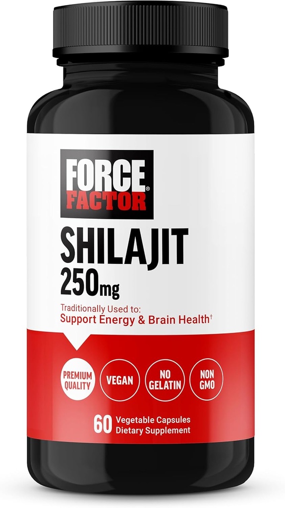 Facteur de force Shilajit Supplément, Shilajit pour les hommes et les femmes pour soutenir l'énergie et la santé du cerveau, Shilajit Pure Natural, qualité premium, végétalien, non-OGM, 60 capsules