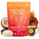 Poudre de café de champignons instantanés bio Bless – Lion biologique Mane, Reishi & Cordyceps Mélange pour l'énergie, Focus & Clarity – Café adaptogène avec lait de coco et huile MCT – 30 portions
