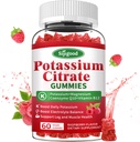 Gommies de citrate de potassium – Supplément de potassium pour la santé musculaire, le soulagement des crampes des jambes et l'équilibre électrolytique, végétalien, non-OGM, sans gluten, saveur de framboise, 60 comtes