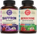 Extrait de safran pur et berbère premium (une bouteille chacun). Supporte l'humeur, l'énergie, la fonction métabolique. États-Unis Fait.