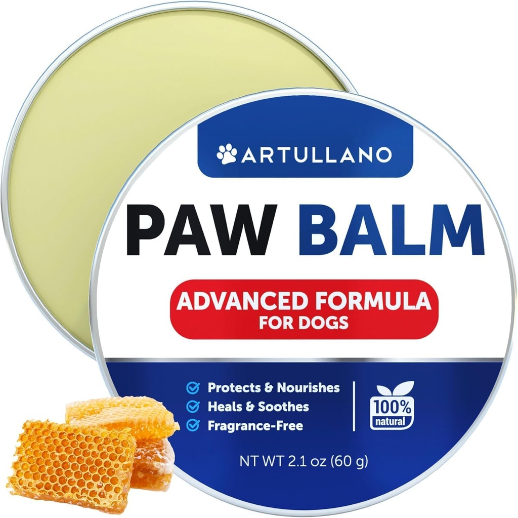 Baume de patte de chien - Soeur de museau sans danger - Moisturizies, apaisements et nourrishes Pattes irritées et nez sec - Protège des fissures et des plaies - Baume de pieds de chien avec cires, huiles, beurre, extraits - 2,1 Oz