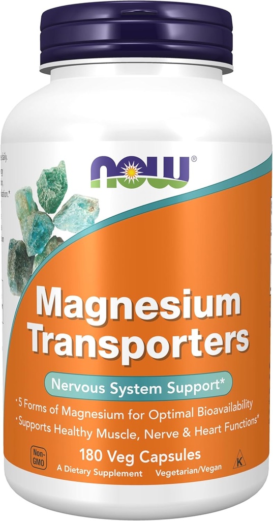 MAINTENANT compléments alimentaires, transporteurs de magnésium avec 5 formes de magnésium pour la biodisponibilité optimale, 180 capsules de légumes