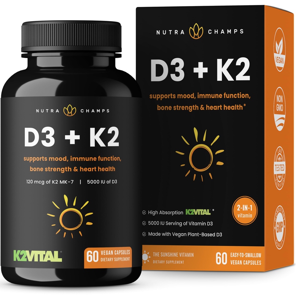 NutraChamps D3 avec supplément K2 MK7 pour la santé du coeur et des os
