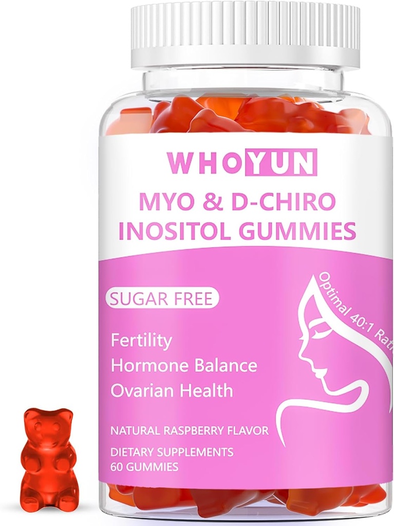 Inositol Gummies Sugar Free, Myo-Inositol & D-Chiro Inositol 40:1 Ratio Supplement for Women, Fertility, Hormone Balance, Ovarian Health, 60 Count