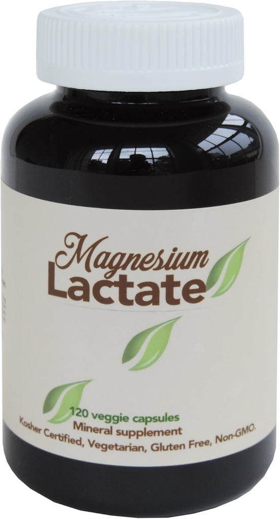Magnesium Lactate 500 mg per Serving, 120 Easy to Swallow Small Vegetarian Capsules. Gluten Free. Doctor formulated. Highly bioavailable Formulation. High Absorption. Made in USA.