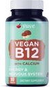 Yuve Vegan B12 avec du calcium pour une absorption maximale - Énergie active et système nerveux central support - 1000mcg Cobalamine vitamine B 12 - naturel, non-OGM, sans gluten, sans sucre - 30 onglets