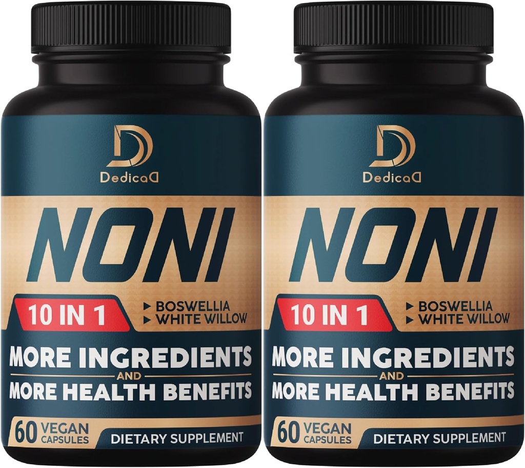 10en1 Capsules Noni - 4 mois d'approvisionnement avec Elderberry, Boswellia, Turmeric, Ginger & More - Soutien musculaire, articulaire, digestif et immunitaire - 2 boîtes de 60 Capsules Vegan, non-OGM et sans gluten
