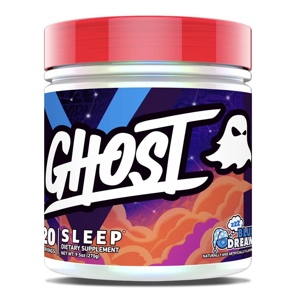 Supplément alimentaire pour sommeil GHOST, Dream Bleu - Récupération et repos avec des ingrédients de qualité supérieure incluant la mélatonine, le colostrum et l'ashwagandha – soutient la qualité du sommeil - sans gluten et sans sucre