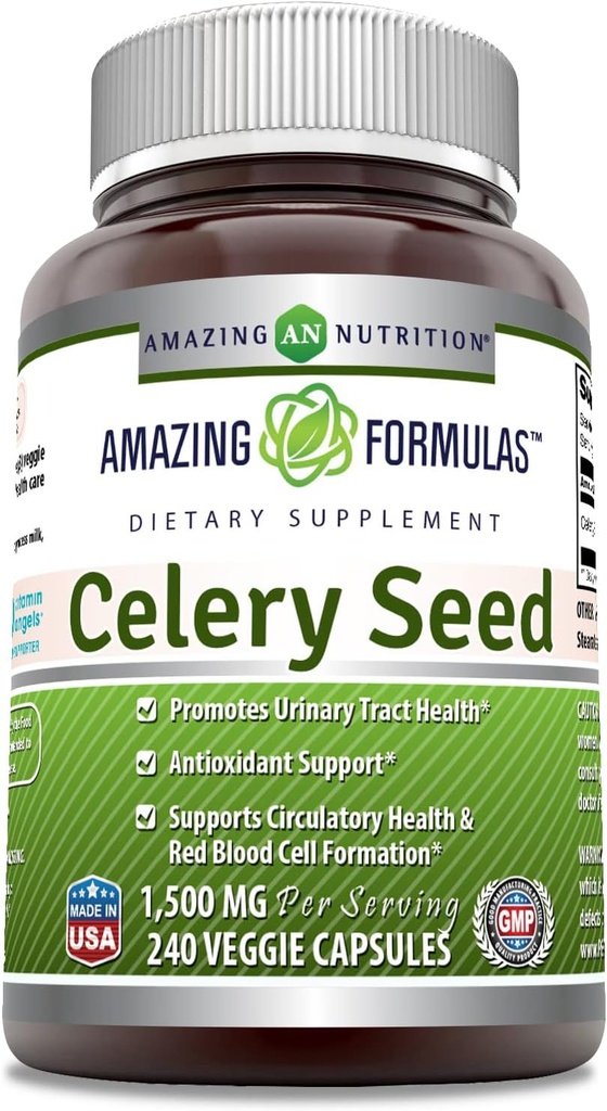 Formules étonnantes Supplément extrait de graines de céleri $ 1500 Mg $ 240 Capsules de légumes $ Non-GMO $ Sans gluten $ Fabriqué aux États-Unis