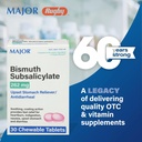 MAJOR Bismuth Subsalicylate 262mg Chewables - Offres Heartburn, Indigestion, Nausées, Diarrhée et Relief de l'estomac relevé - Antidiarrhée - 30 comprimés de Chewable