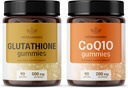 HERBAMAMA Glutathion et CoQ10 Kit - Ensemble de 500 mg de L-glutathion réduit et de 200 mg de CoQ10 Gummies - Vegan, non-OGM, sans gélatine - 2 Pack