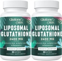 8-en-1 Glutathion liposomique 2400 MG, formule antioxydante à absorption élevée – avec acide hyaluronique, acide alpha-lipoïque, resvératrol - peau, détox hépatique et système immunitaire, 120 softgels