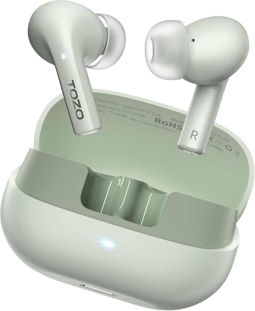 Ecouteurs sans fil TOZO E2 avec 2 Mics AI Annulation de bruit d'appel, pilotes 10mm avec basse puissante, App Personnalisez 32 EQs, 30H Playtime, Bluetooth 5.3 Ear Buds, Comfort Fit écouteurs