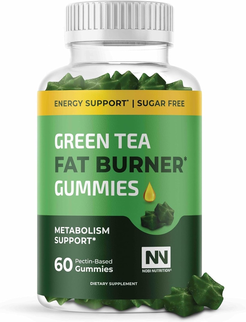 Nobi Nutrition Green Tea Fat Burner Gummies for Weight Loss | Metabolism Boost & Appetite Suppressant with Green Coffee Bean and Garcinia Cambogia | Pills to Burn Belly Fat for Women & Men