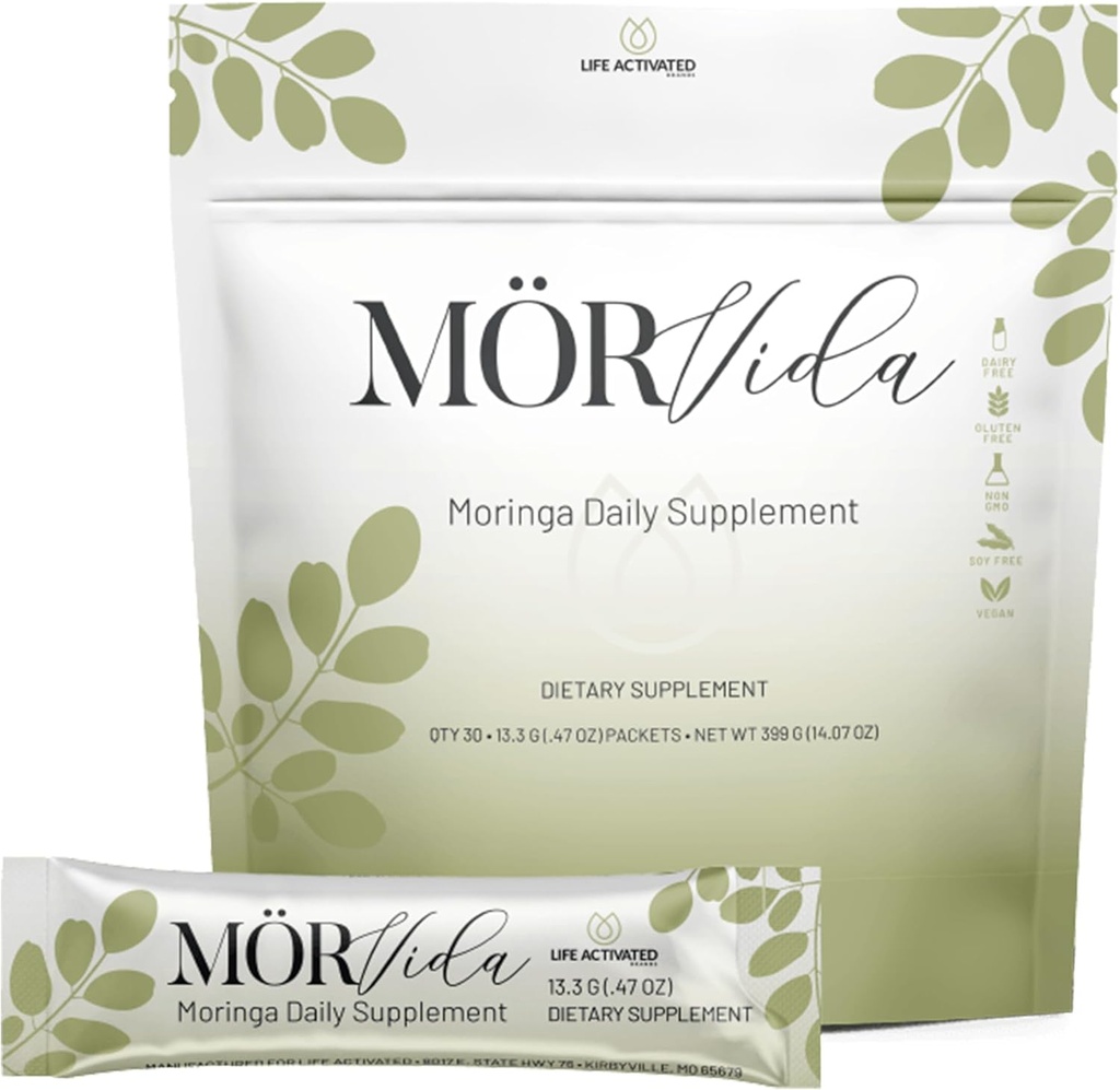 Supplément quotidien Mörvida - Moringa Oleifera de l'Himalaya - Riche en vitamine C, calcium et protéines - Riche en minéraux, protéines et plus - 30 sachets