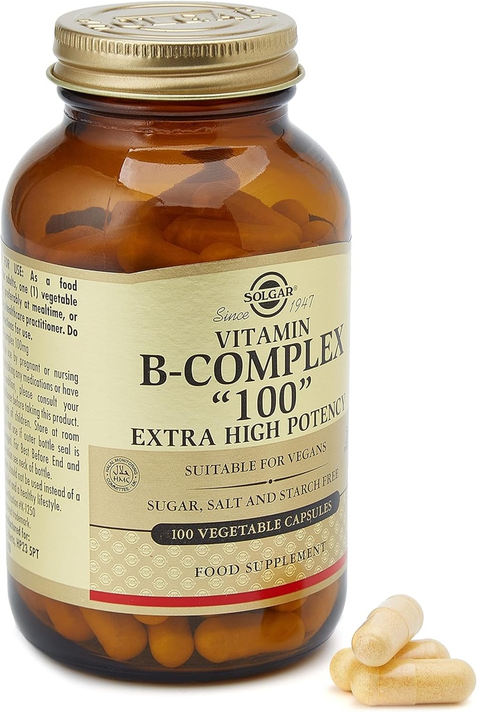 Solgar B-Complex "100", 100 capsules végétales - Support du système nerveux - Soutien Métabolisme énergétique - Non-OGM, végétalien, sans gluten, sans laiterie, casher - 100 portions