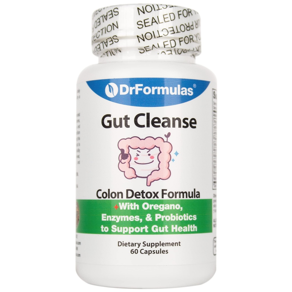 DrFormulas Gut Cleanse pour les femmes, les hommes, les enfants avec des probiotiques nexabiotiques, Origan, enzymes digestives, 60 Capsules (pas de crème)