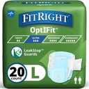 Couches pour adultes FitRight, Absorbance ultra lourde, L (taille de la main 44in-56in), 20 Count, Slips d'incontinence OptiFit pour hommes et femmes, jetable, hydratant, protection contre les fuites,