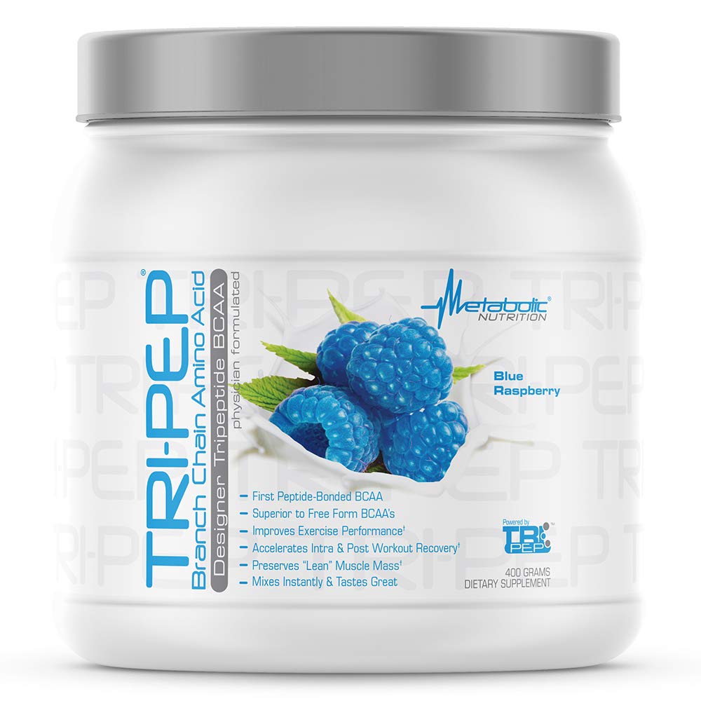Nutrition métabolique - TRIPEP - Acide amino à chaîne Tri-Peptide, poudre BCAA, supplément d'entraînement avant intra, framboise bleue, 400 grammes (40 portions)