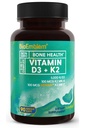 BioEmblem Vitamine D3 K2 Capsules (5000UI et 200mcg) - Breveté MK7 et MK4 pour support complexe 3-en-1 - Vitamine végétale D K2 Supplément pour dents, coeur, système immunitaire - non-OGM, 90 capsules