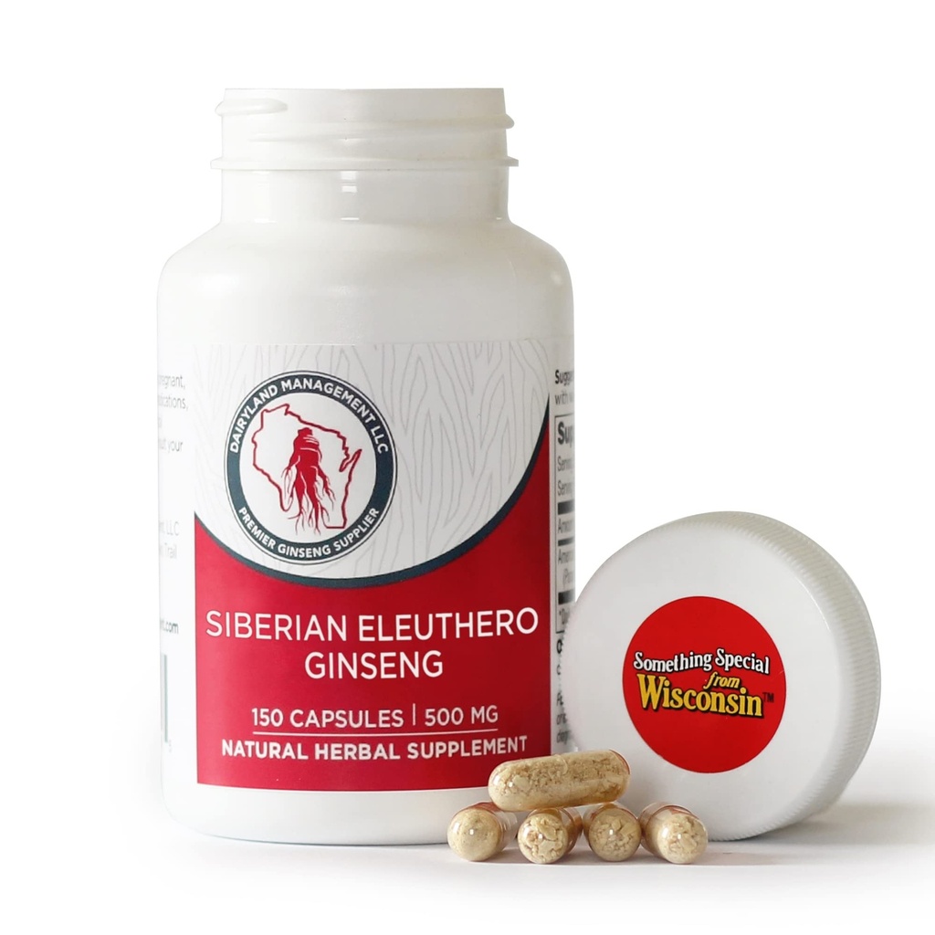 Ginseng Laitier - Capsules de racine Eleuthero Sibérien - 150 ct - Ginseng Sibérien authentique - Utilisation dans le cadre de votre supplément à base de plantes quotidien Routine - Sans gluten et non-OGM