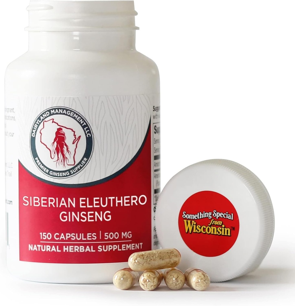Ginseng Laitier - Capsules de racine Eleuthero Sibérien - 150 ct - Ginseng Sibérien authentique - Utilisation dans le cadre de votre supplément à base de plantes quotidien Routine - Sans gluten et non-OGM